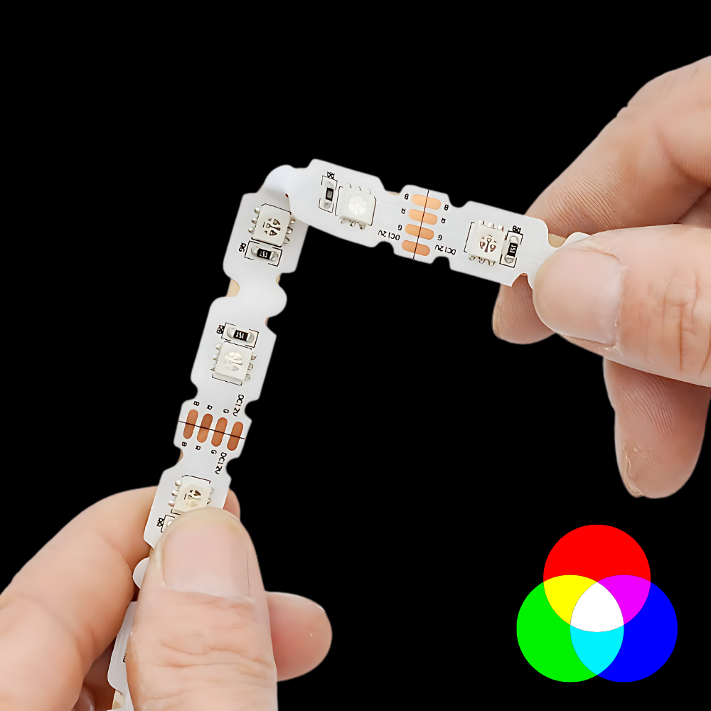 This is an image showing hands bending a bendable LED strip light