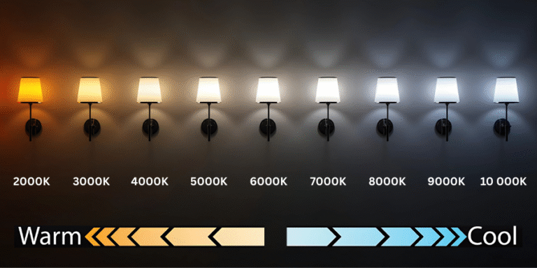 this is an image file stating the differences in colour temperature from warm white to cool white